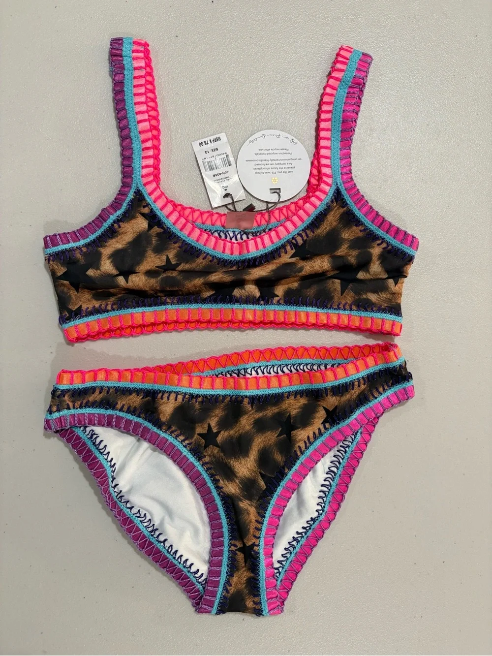 Pilyq Girls Star-Print Bikini in Brown, Pink, Teal